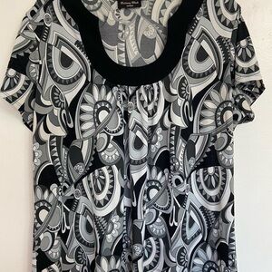 Brittany Black Shimmery Black & White Abstract Scoop-Neck Tunic Top